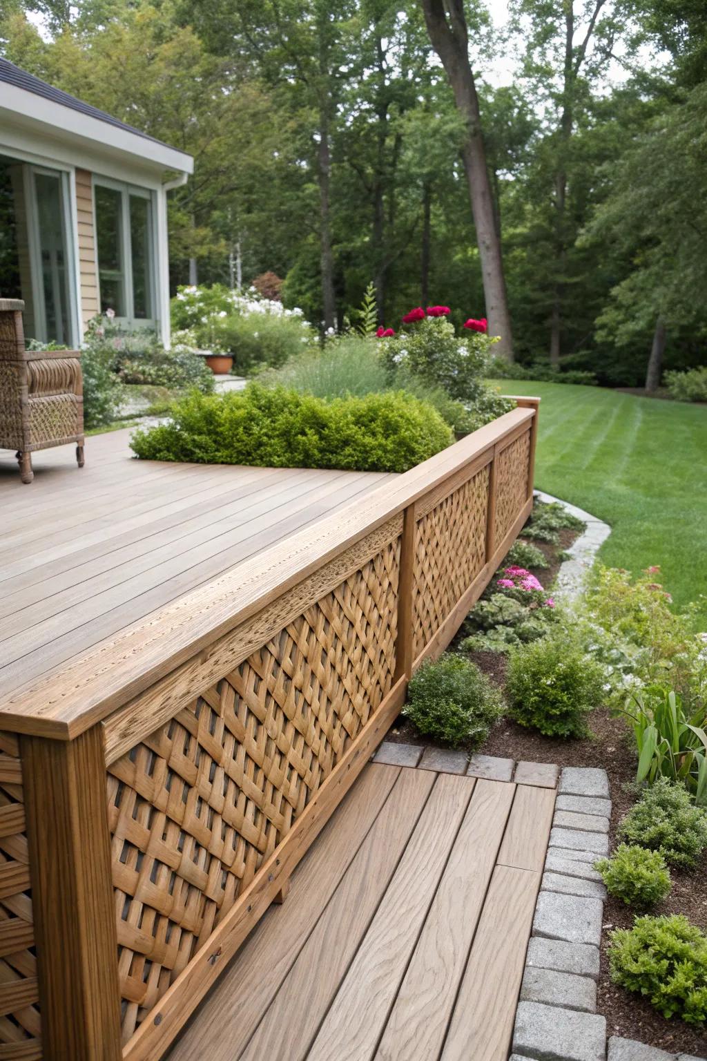 Woven designs elevate the artistry of deck skirting.