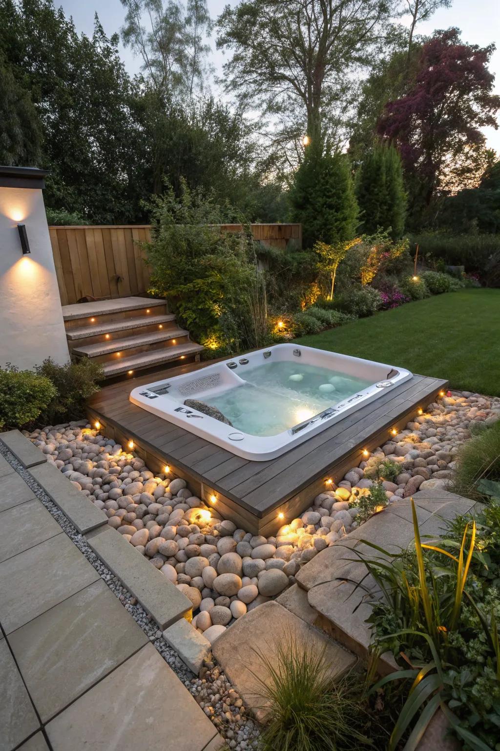 A submerged spa for a fluid and graceful open-air impression.