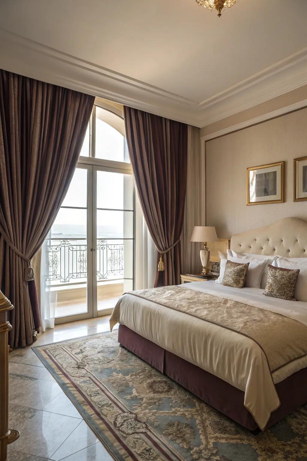 Full-length curtains provide elegance and superior light blocking.