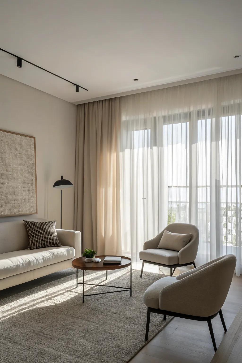 Simple dressings can enhance a tidy and peaceful living space.