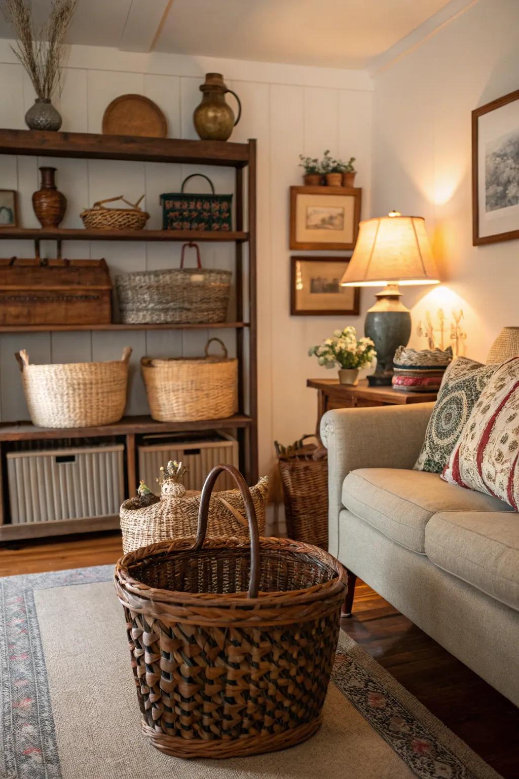 Vintage baskets tell their stories and inject some character.