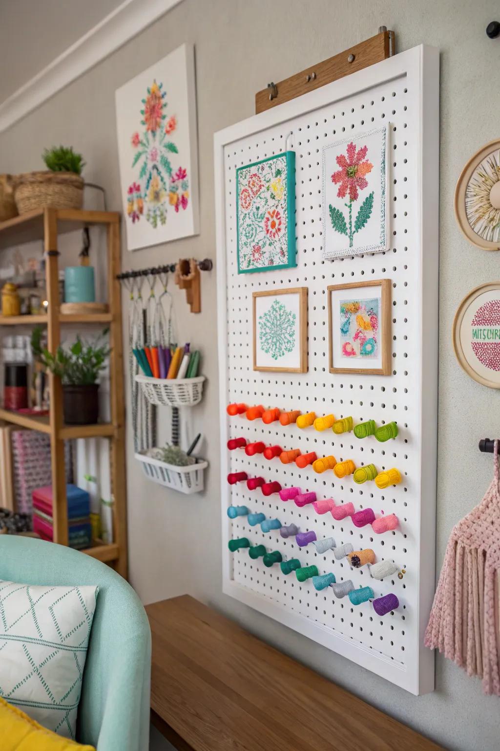 Gridded board displays make cross stitch pieces fun and flexible