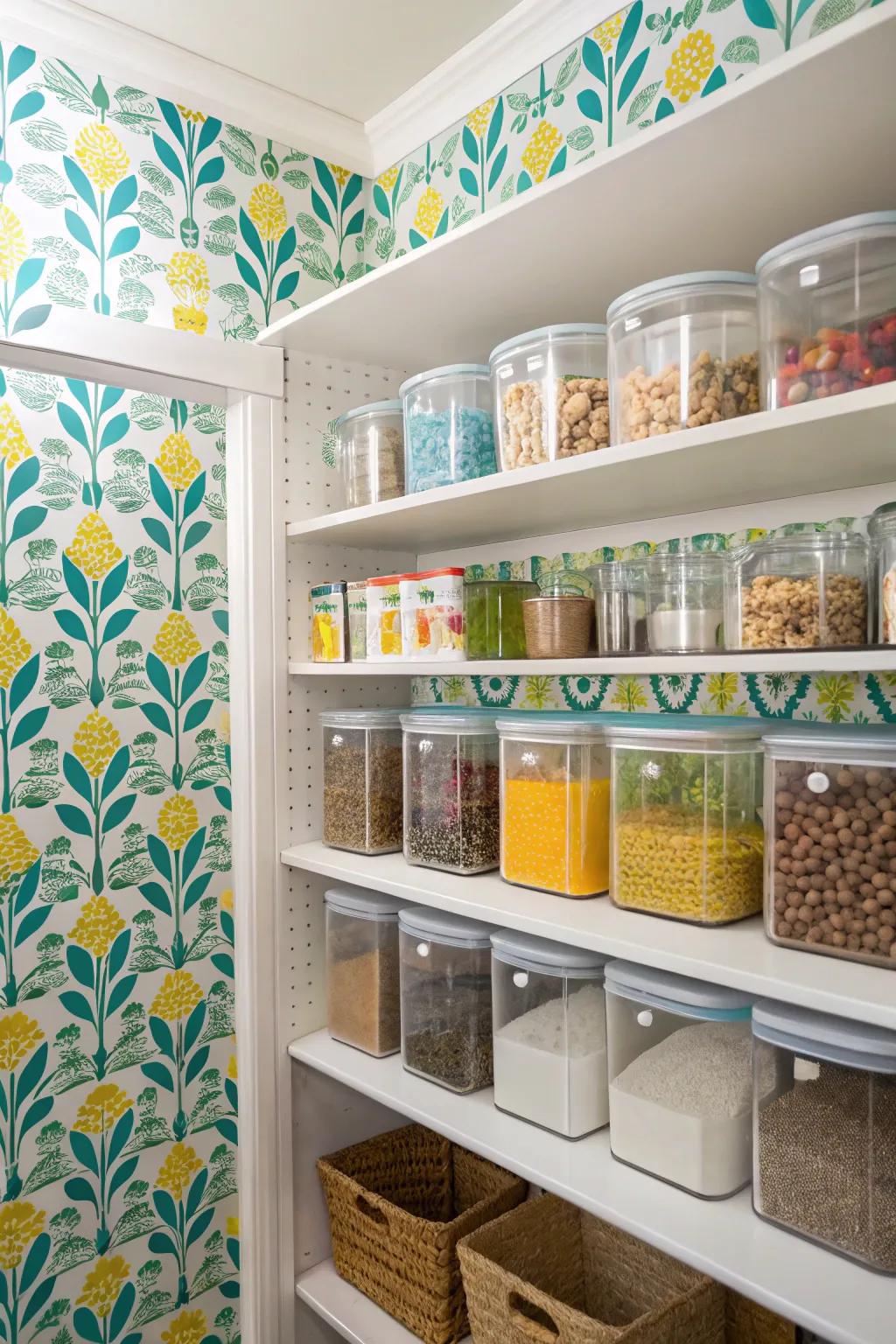 Wallpaper appends a burst of chroma and persona to the pantry.