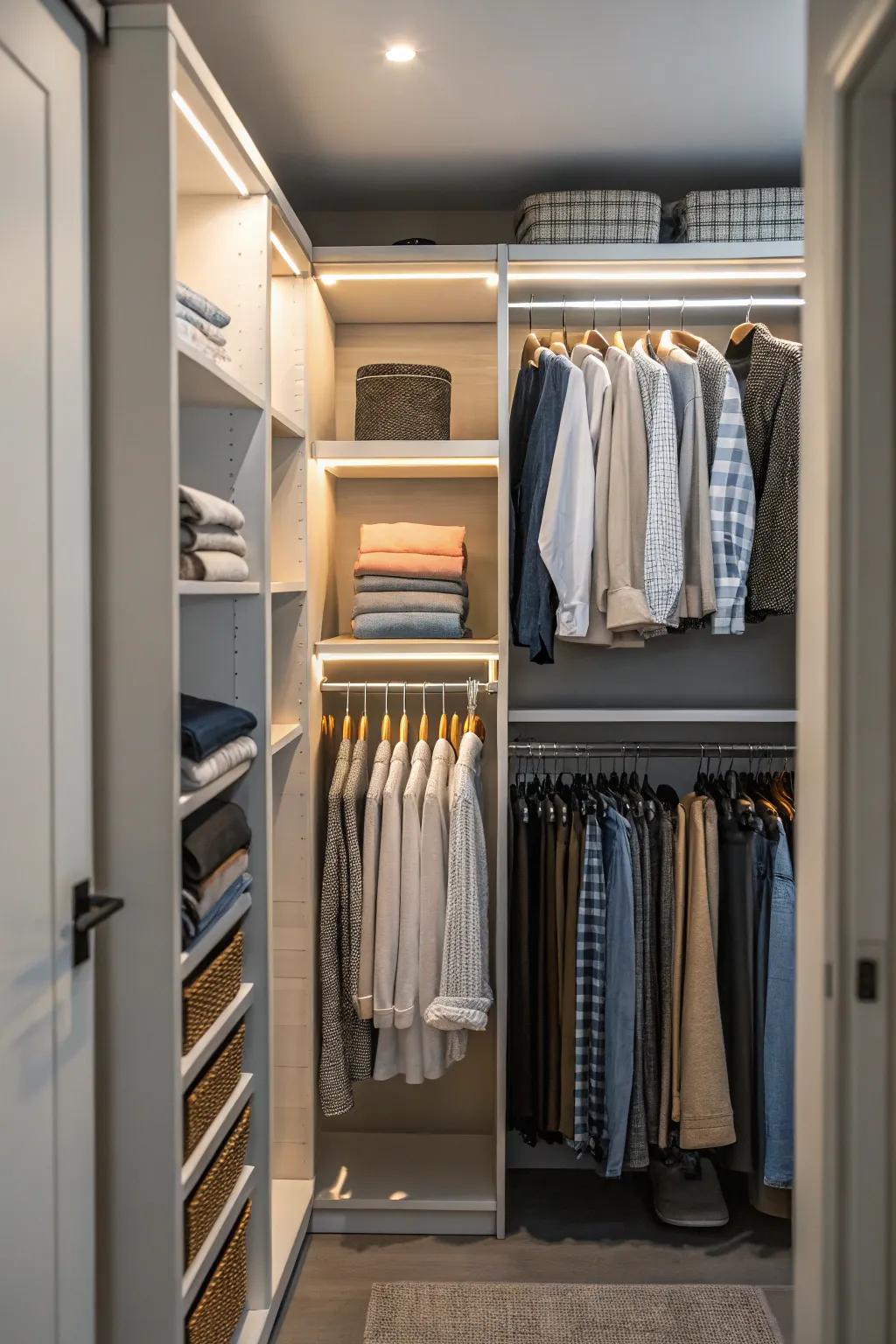 A closet organized to the max to use every bit of space.