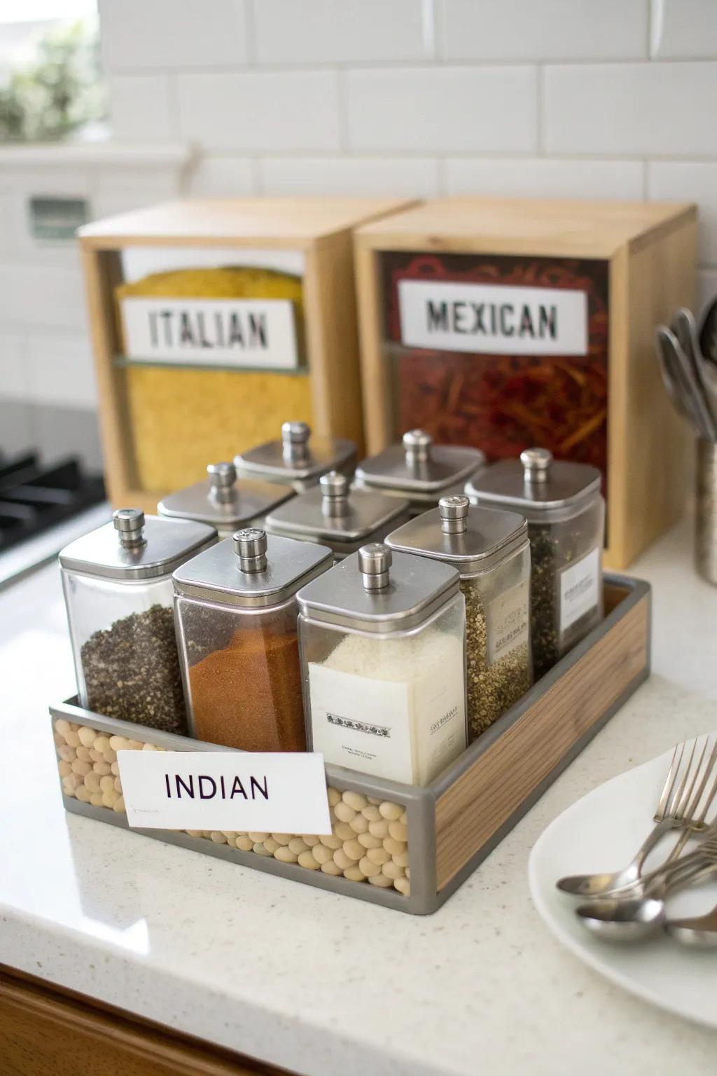 Cuisine-specific spice collections streamline your cooking process.