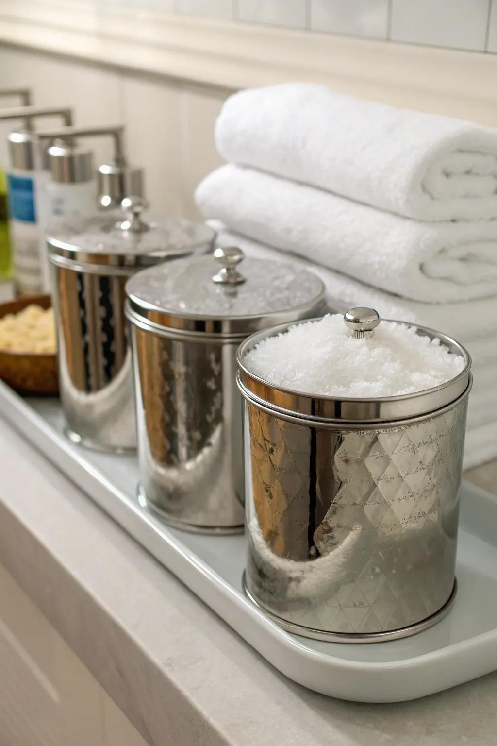 Modern and durable Epsom salt storage in metal tins