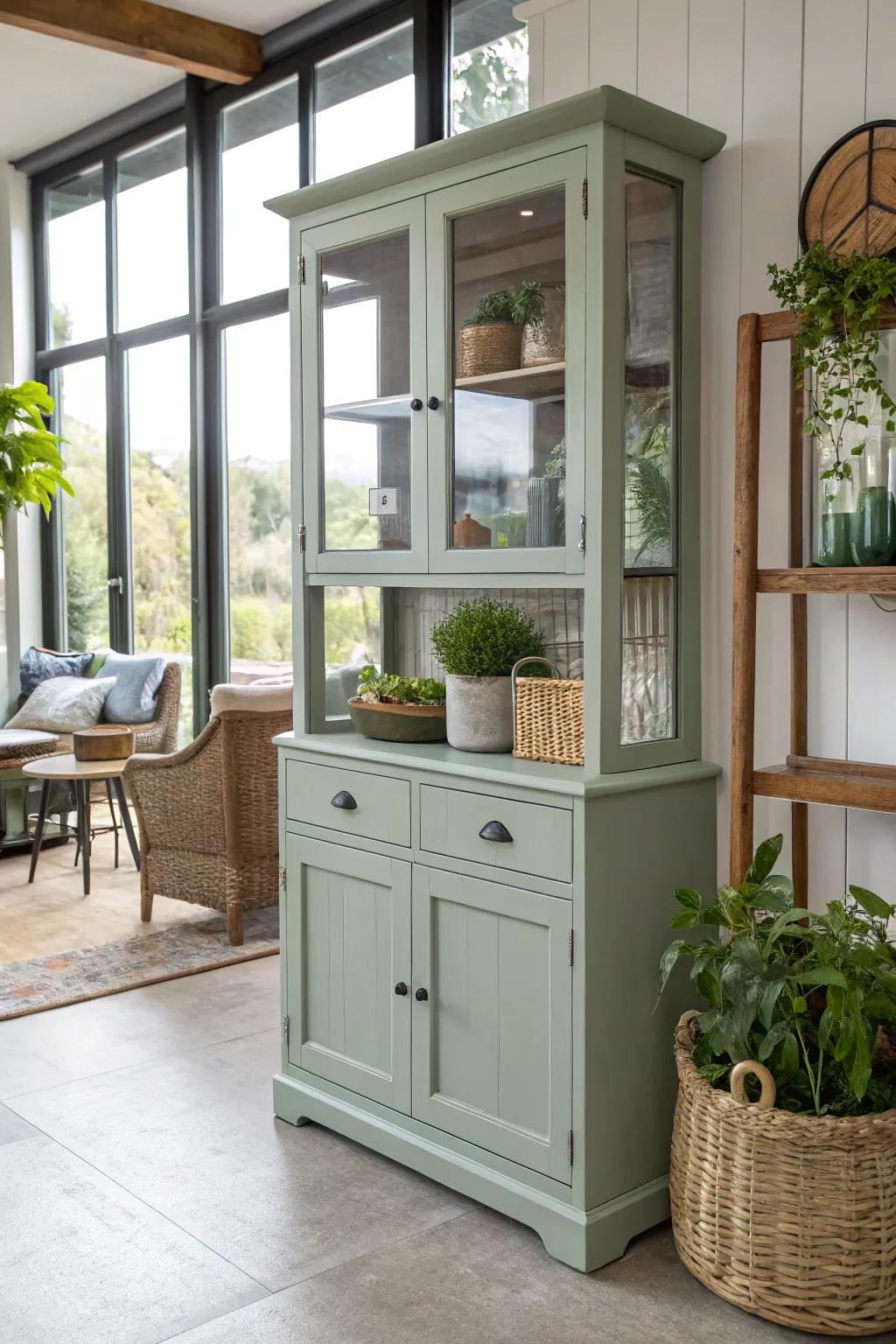 An upcycled hutch is both stylish and eco-friendly.