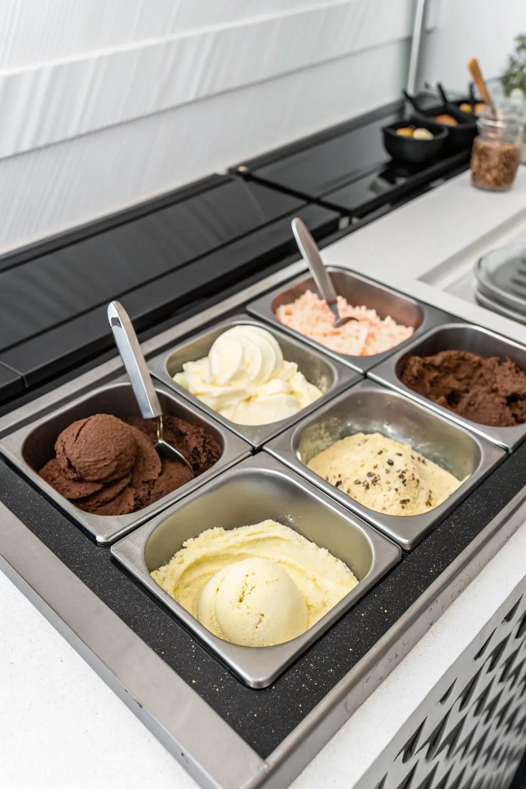A minimalist ice cream showcase that displays elegance through simplicity.