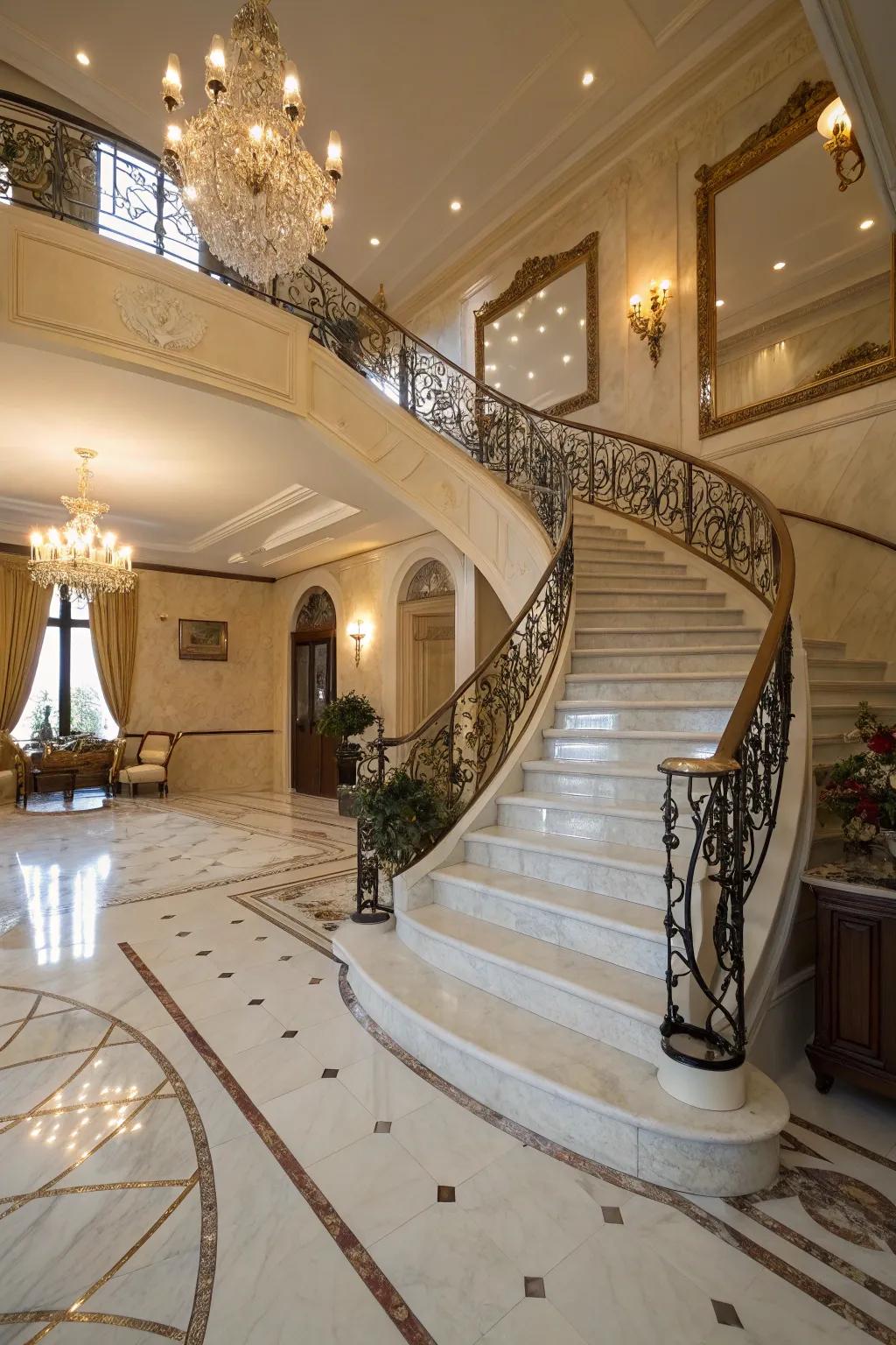 Indulge in opulence with elegant stone stairs.