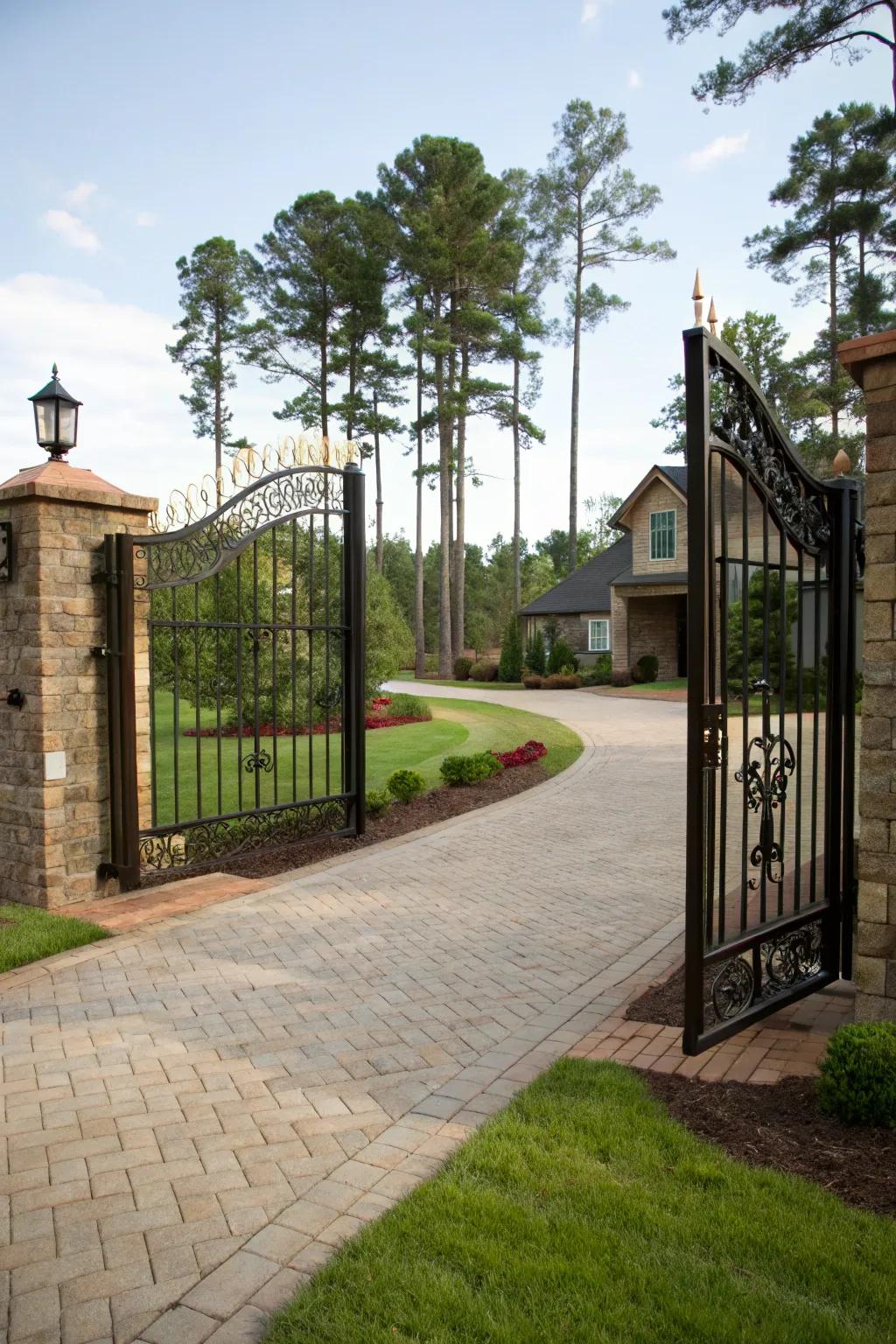 A grand bi-parting iron gate making a statement at the entrance.