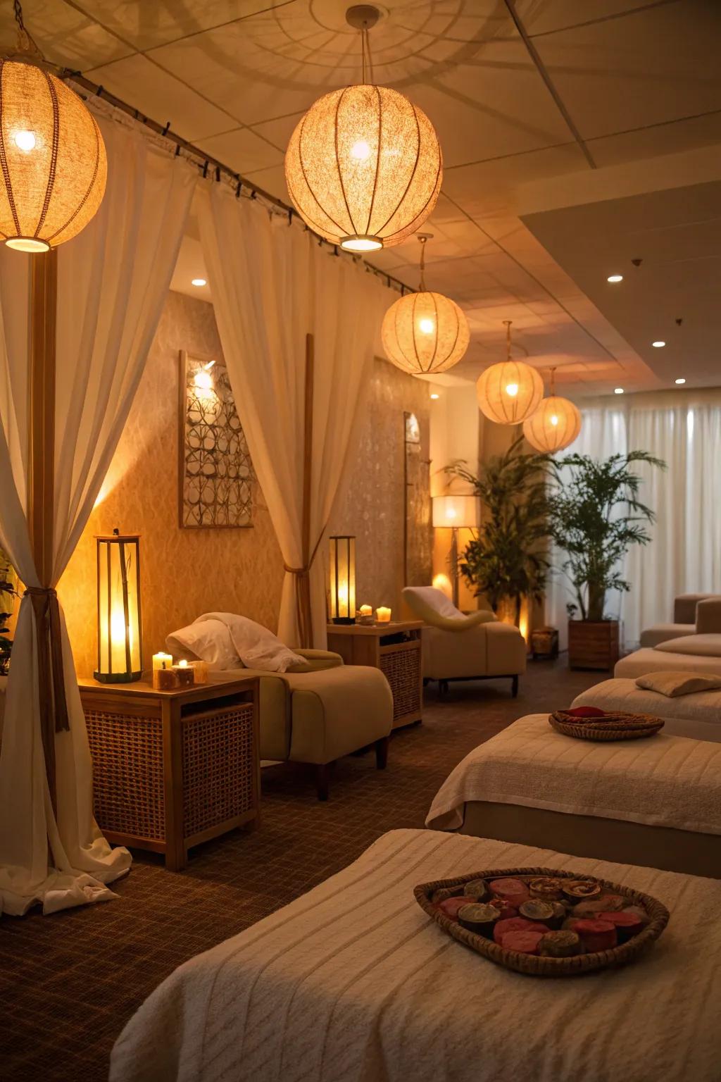 Warm lighting creates a relaxing mood.