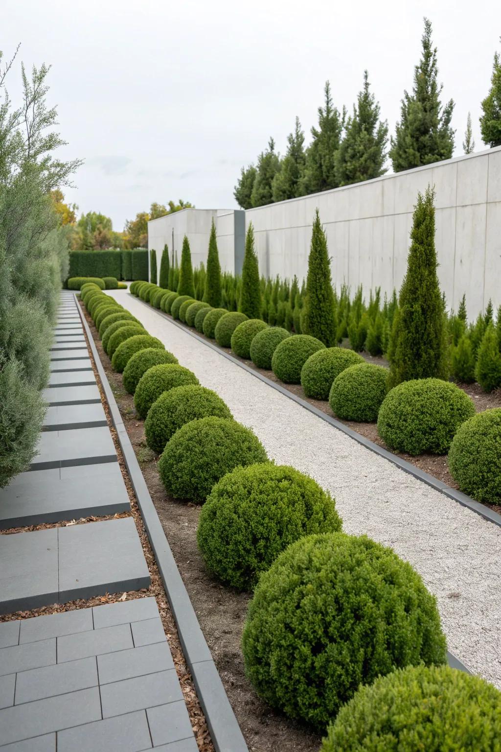 A stylish, modern garden with minimalist junipers