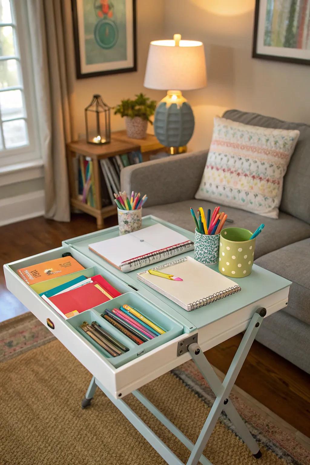A homework area with folding capability that saves area.