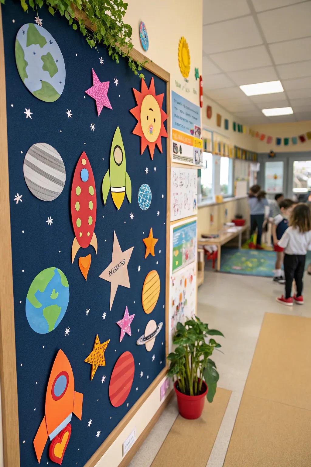 Blast off into space and explore the universe with this stellar board.