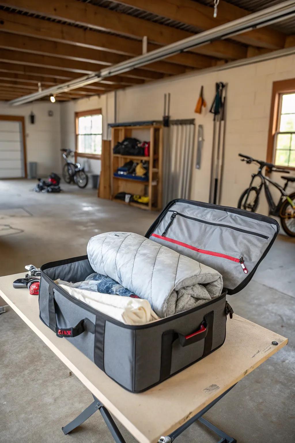 Weatherproof sacks shield comforters stowed in less controlled settings.