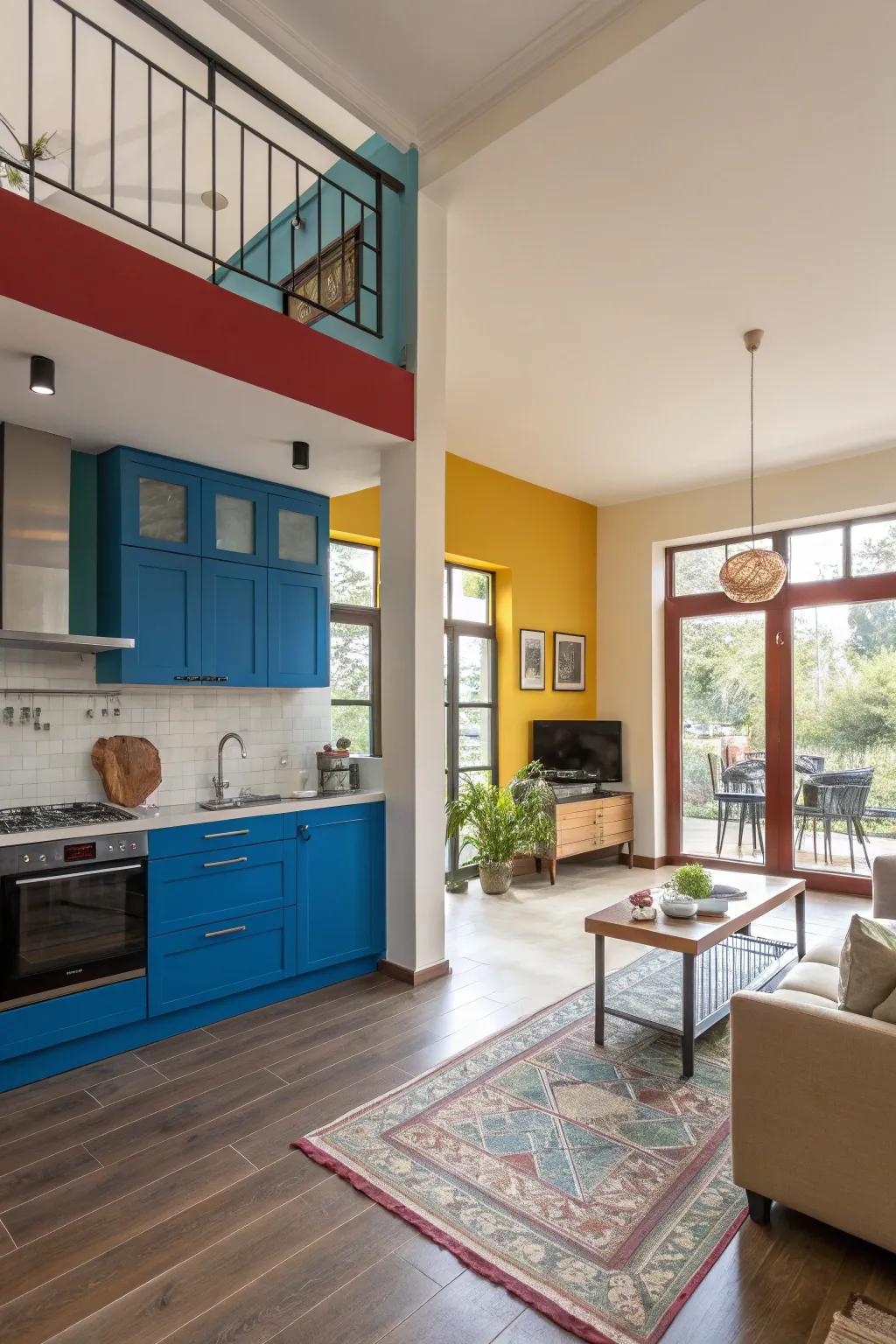 Color blocking adds visual interest and differentiates zones.