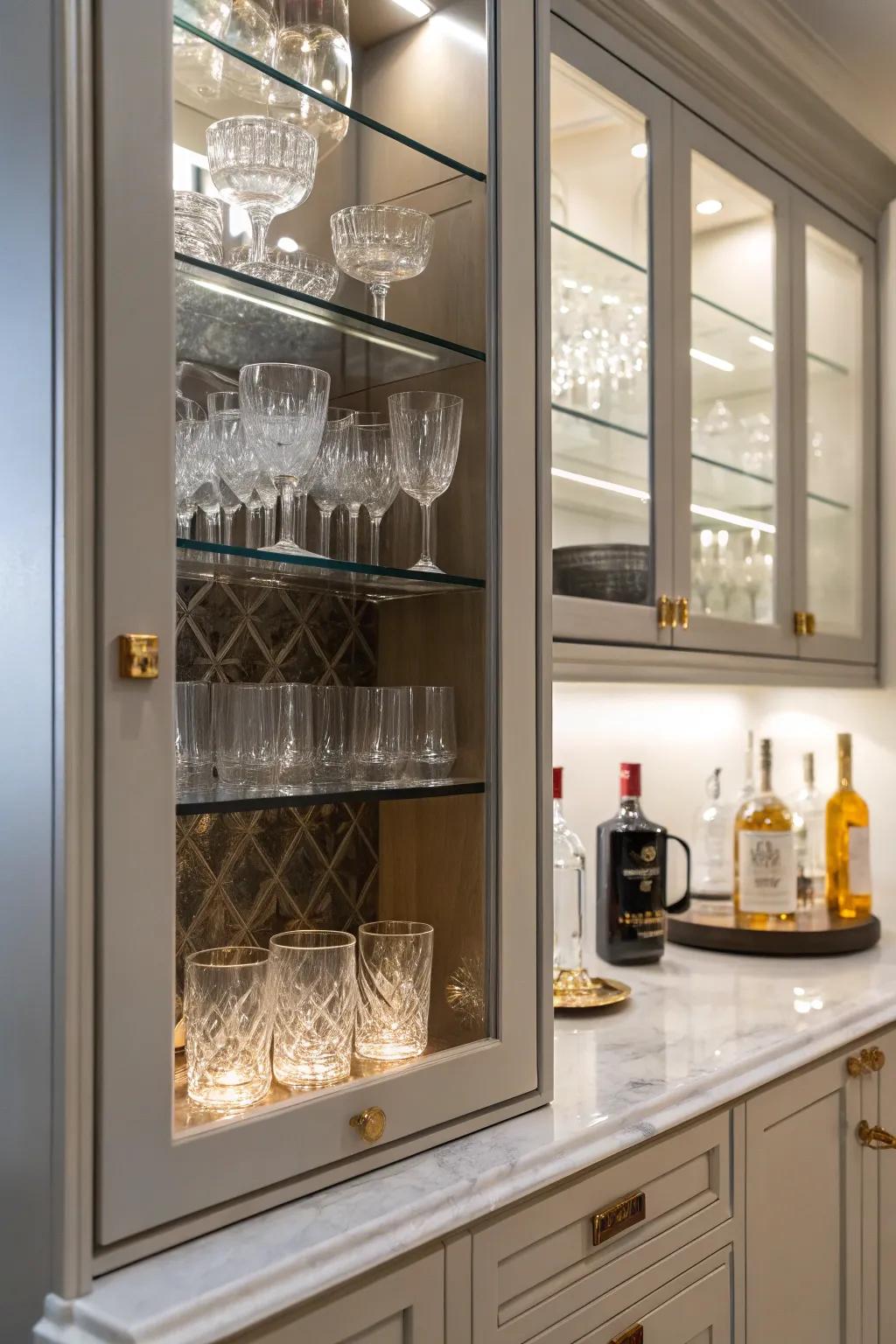 Glass panels bring sophistication and openness to this bar cabinet.