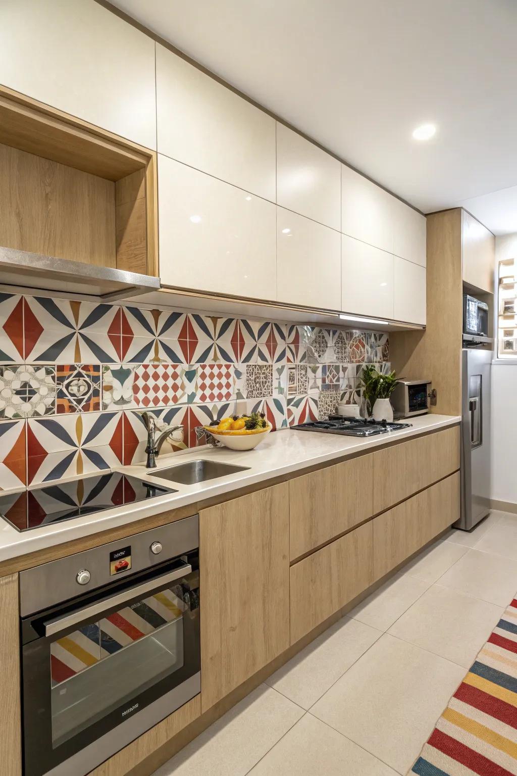 Modern elegance achieved through cream tones and bold geometric designs.