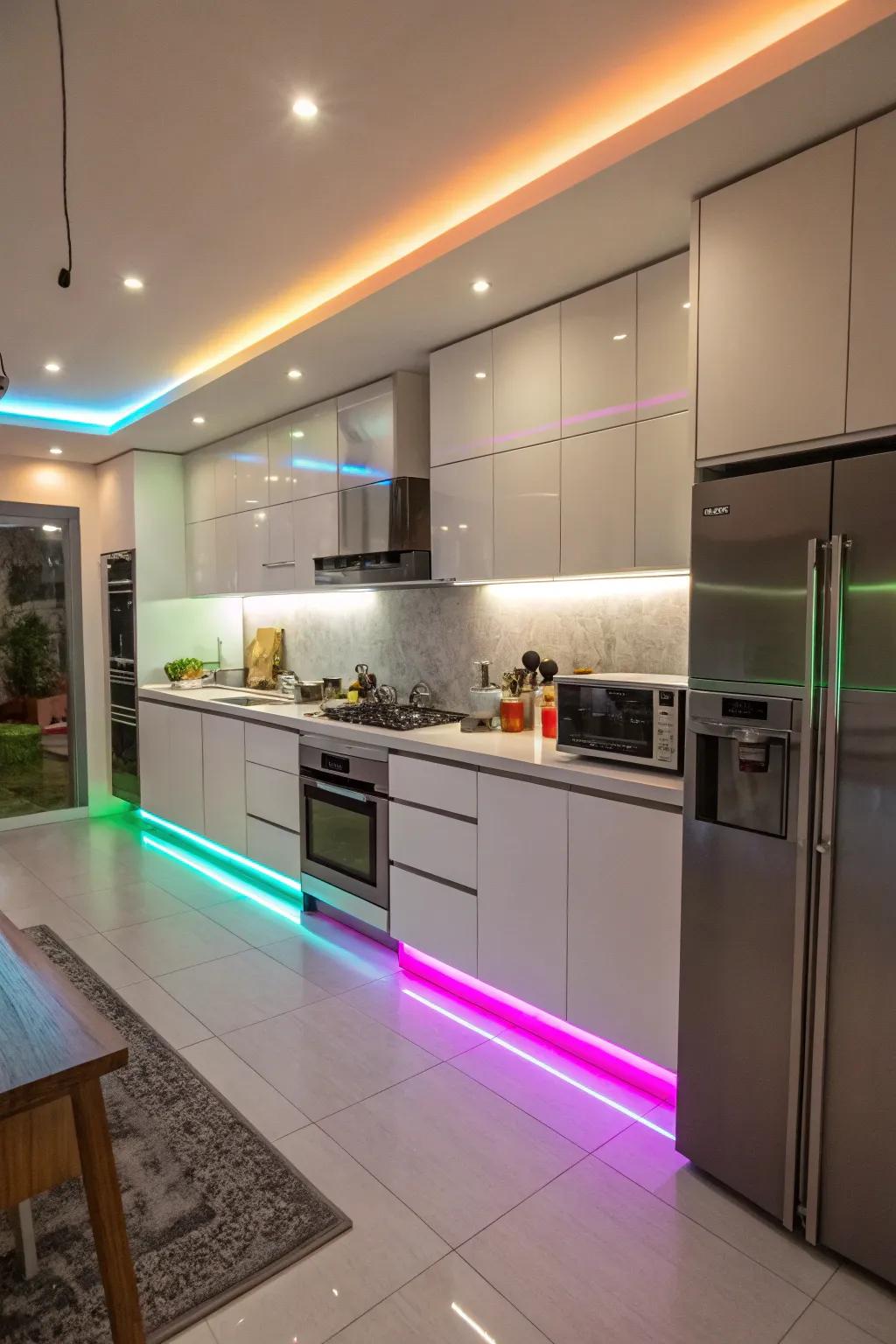 LED strip lights adding a colorful vibe.