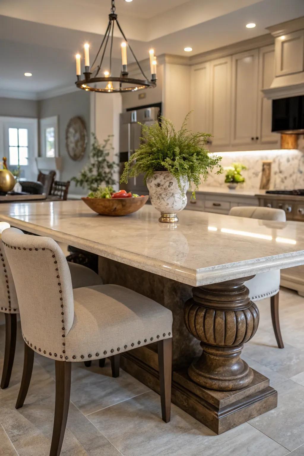 Innate stone infuses ageless attraction to a kitchen island.