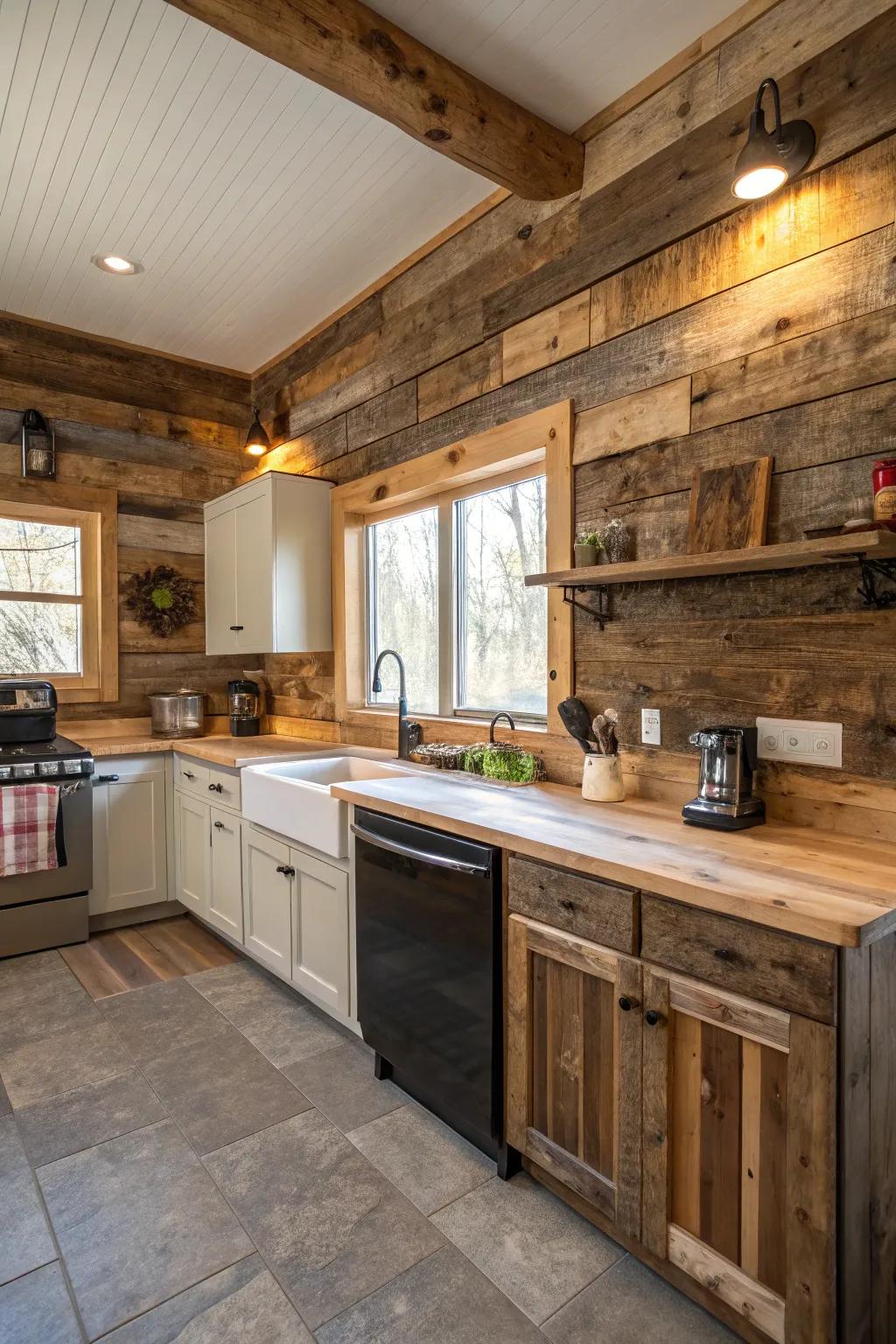 Reclaimed wood paneling narrates a tale and enhances character.