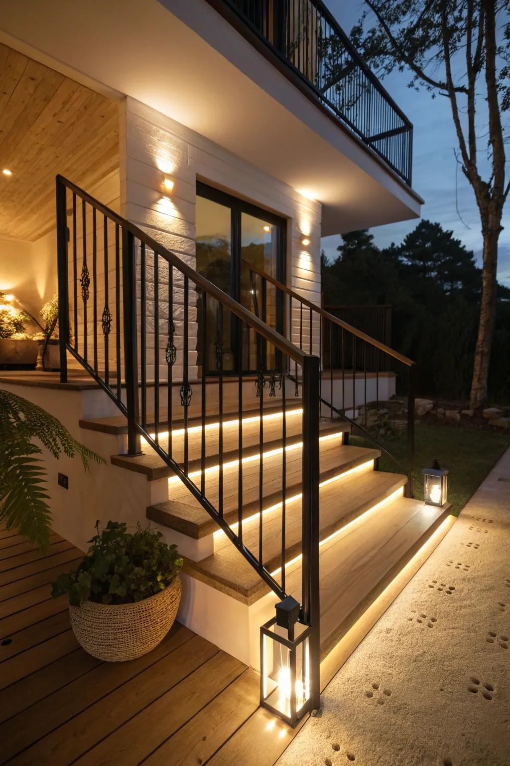 Banister with integrated lighting for added ambiance.