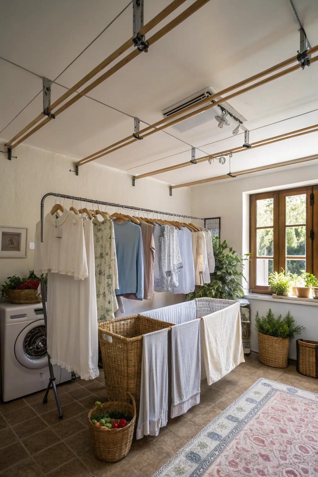 Optimize space utilizing overhead drying solutions.