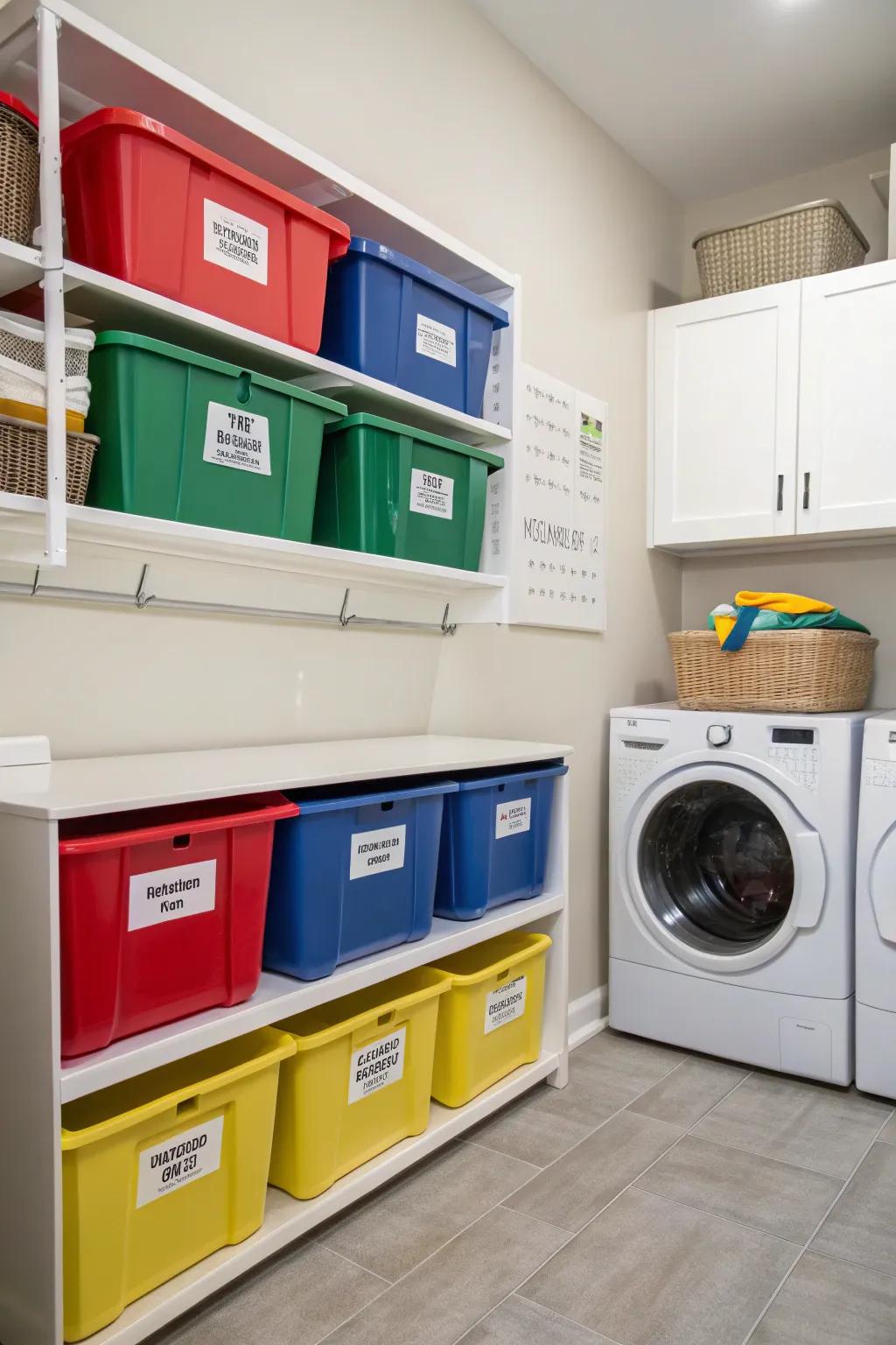 Keep everything organized with a system of color-coded containers.