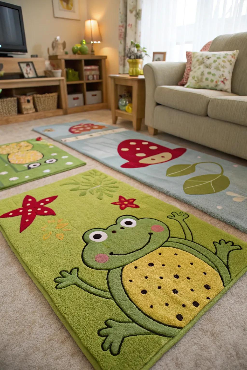 Frog-themed rugs add a whimsical touch to your floors.