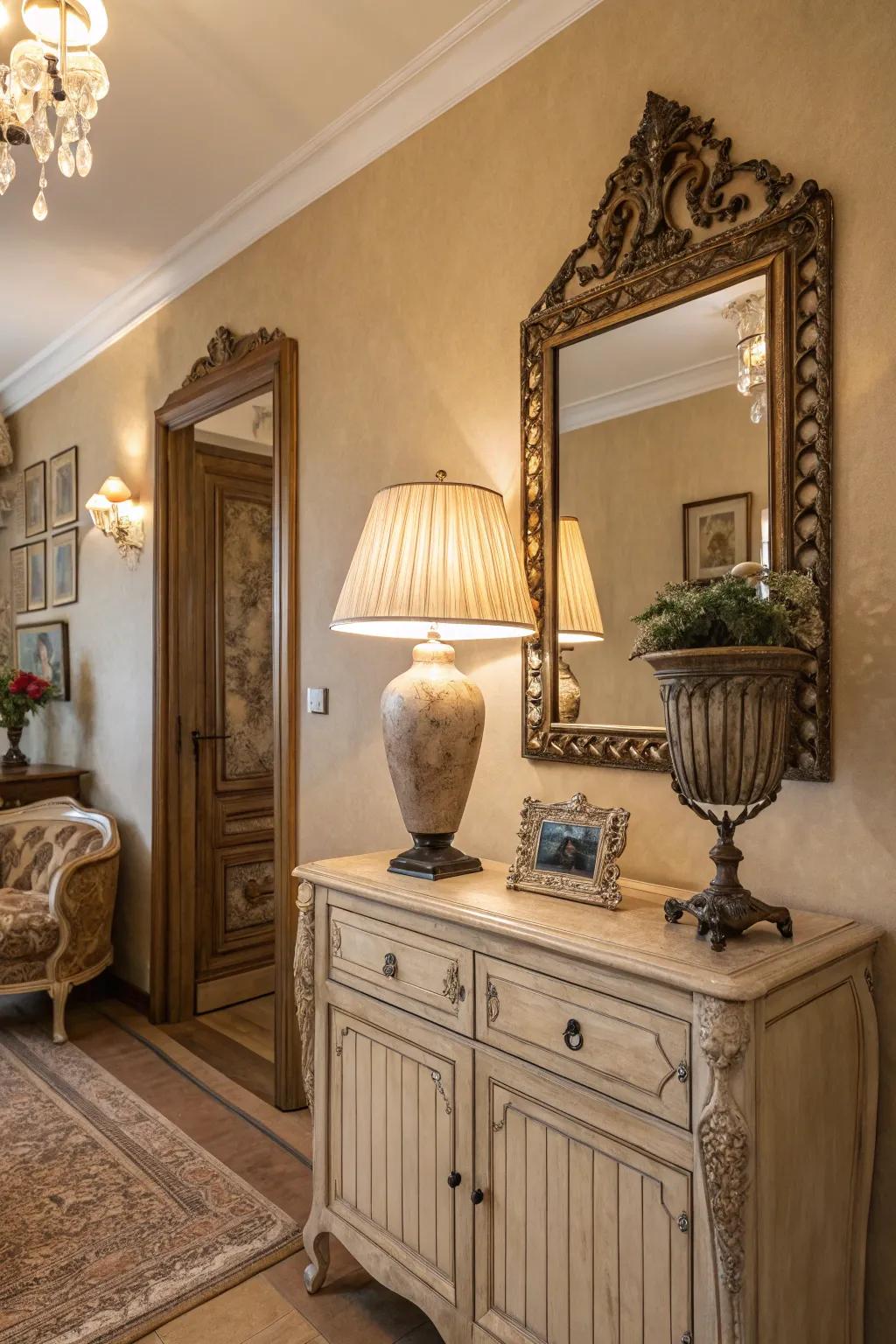 Classic touches inject timeless allure into the area.