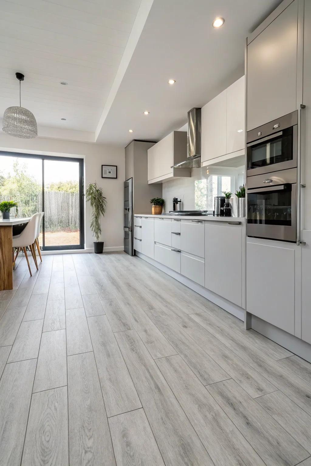 Light Tile LVP flooring creates a sleek vibe in this modern kitchen.