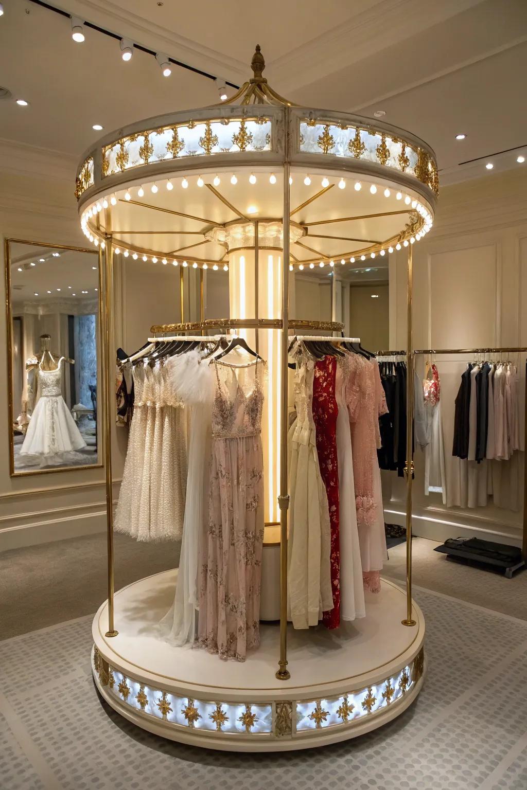 A lingerie carousel provides accessibility and a hint of luxury.