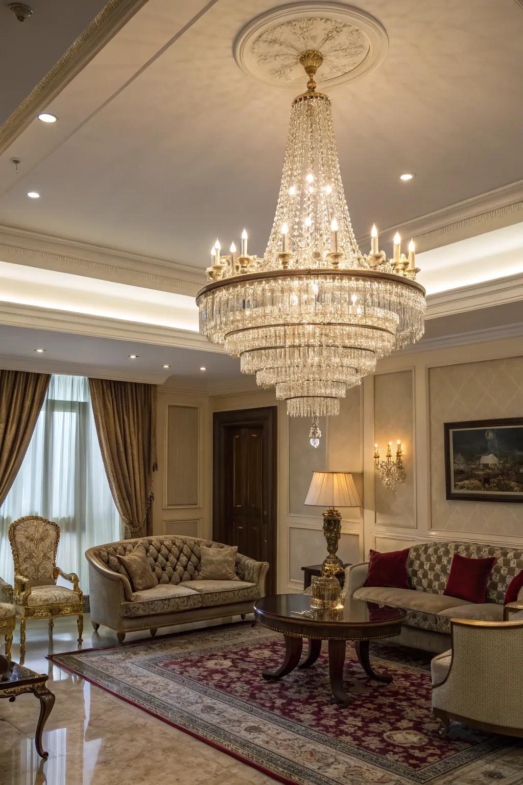 Transparent ornate lights exude opulence and sophistication.