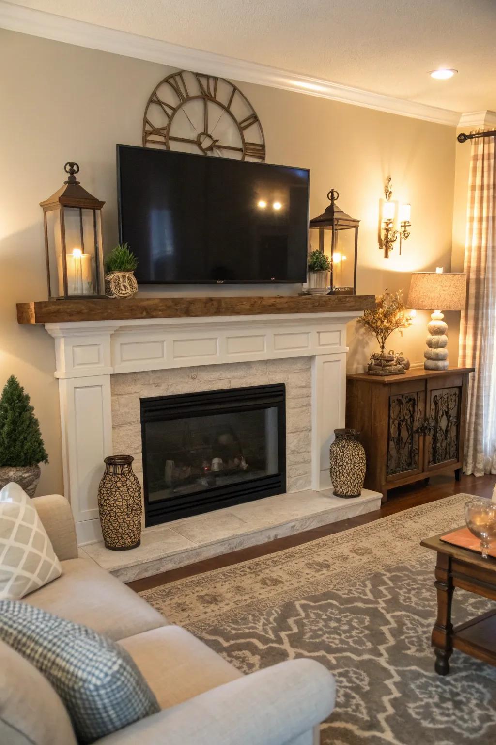 An impressive mantelpiece becomes the room's centerpiece.