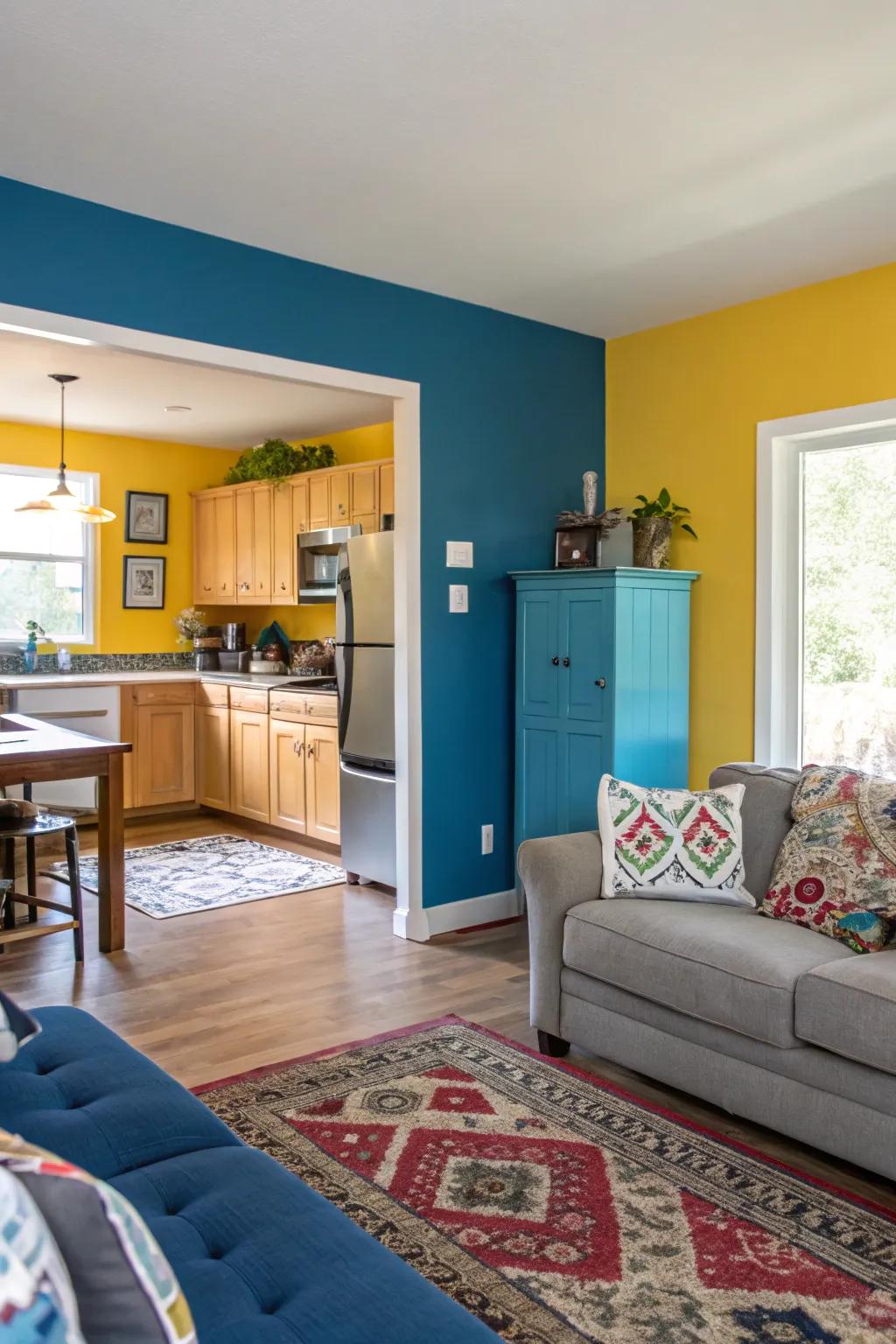 Color sectioning creatively delineates and adds dimension to spaces.