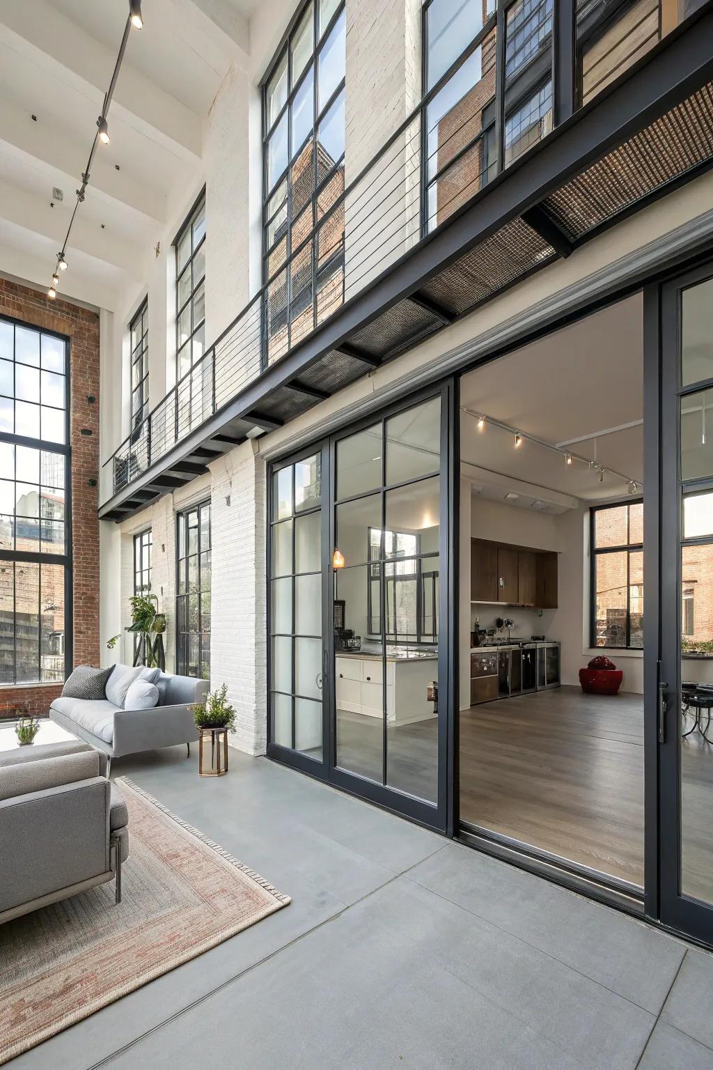 Modern sliding doors in an open loft space.