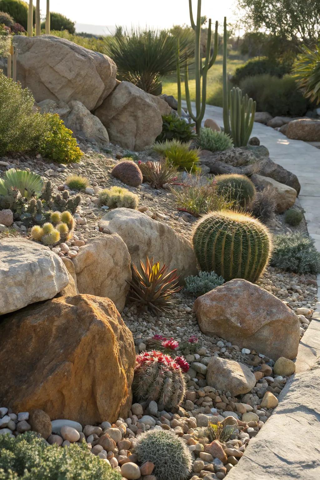 A captivating alpine garden seamlessly combining natural components.
