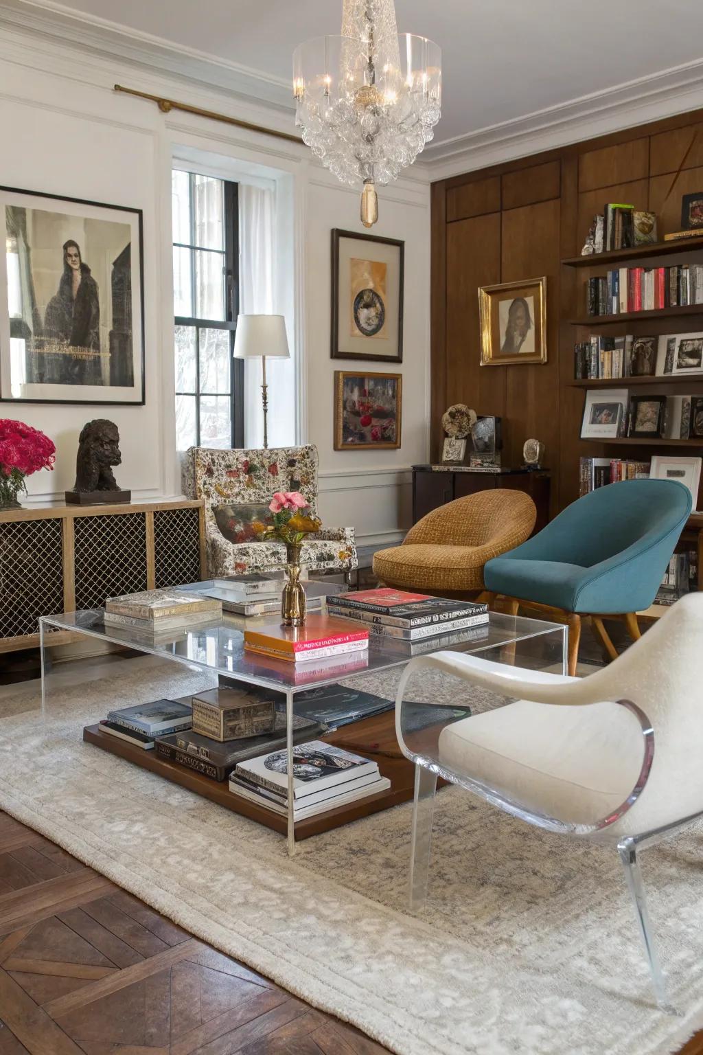 Crystal touches unify diverse decor styles.