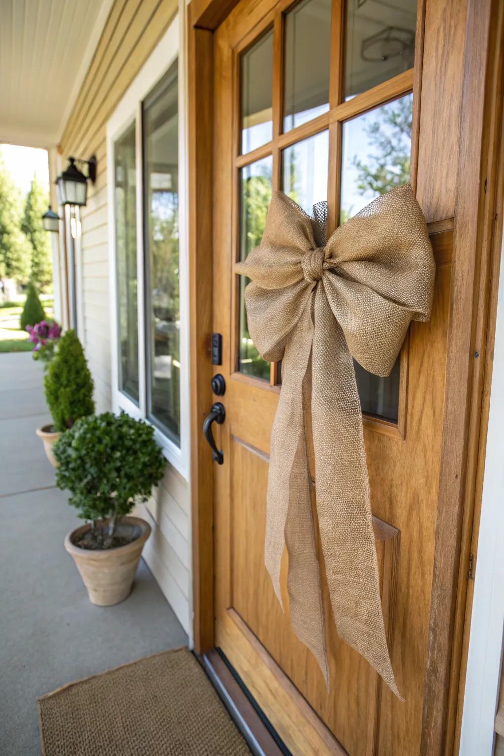 A hessian bow contributes weather-beaten charisma and sophistication.