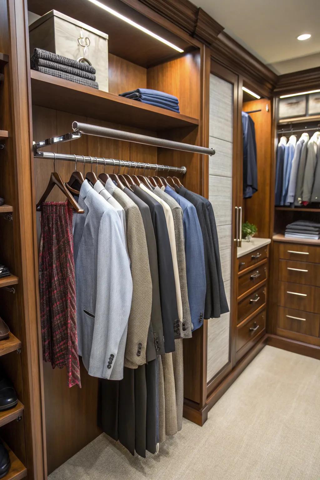 A convenient valet rod for easy outfit planning.