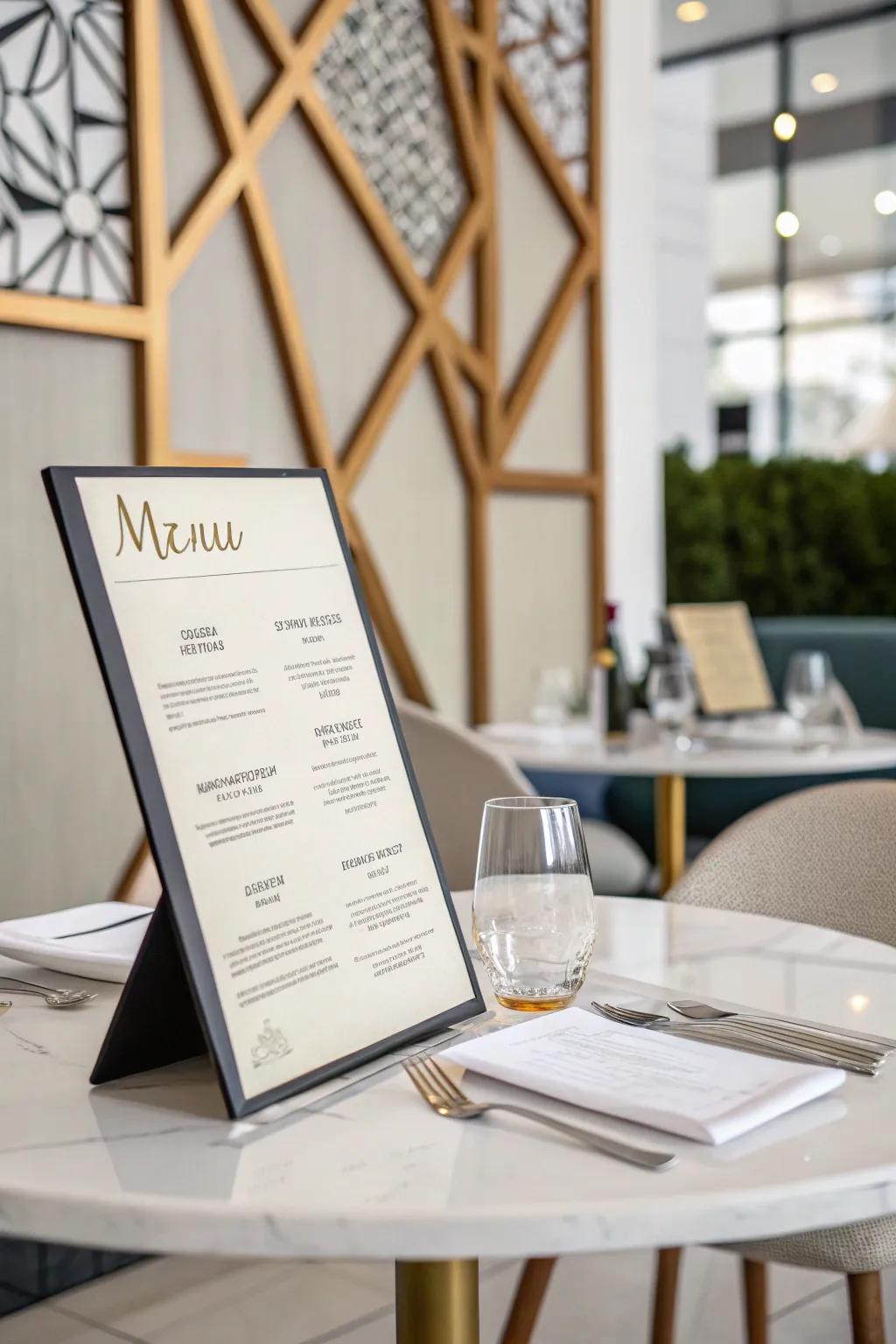 Shape based elements offer a structured and modern appeal to your menu.