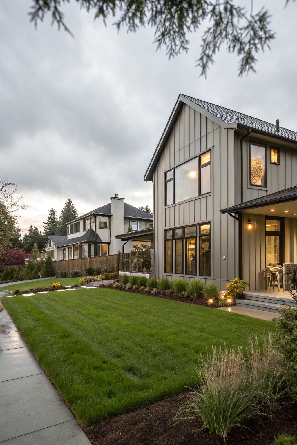 A stylish residential house featuring non-reflective finish metal cladding for a sophisticated aesthetic.