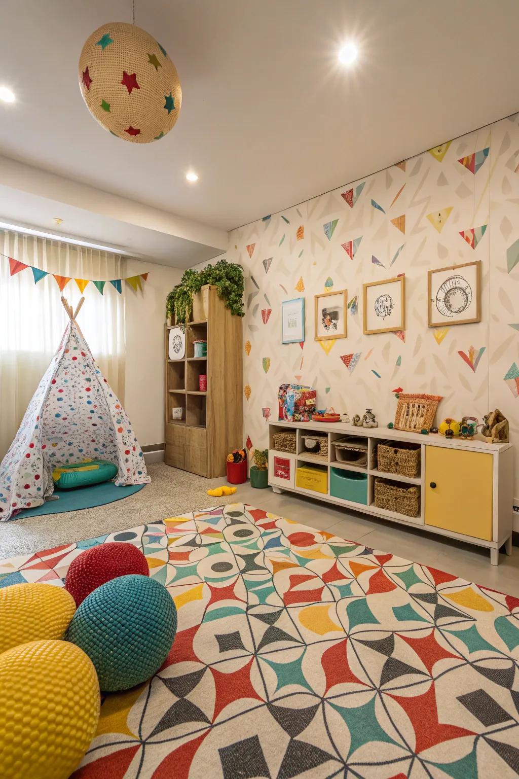 Playful patterns create an engaging environment in a child's room.