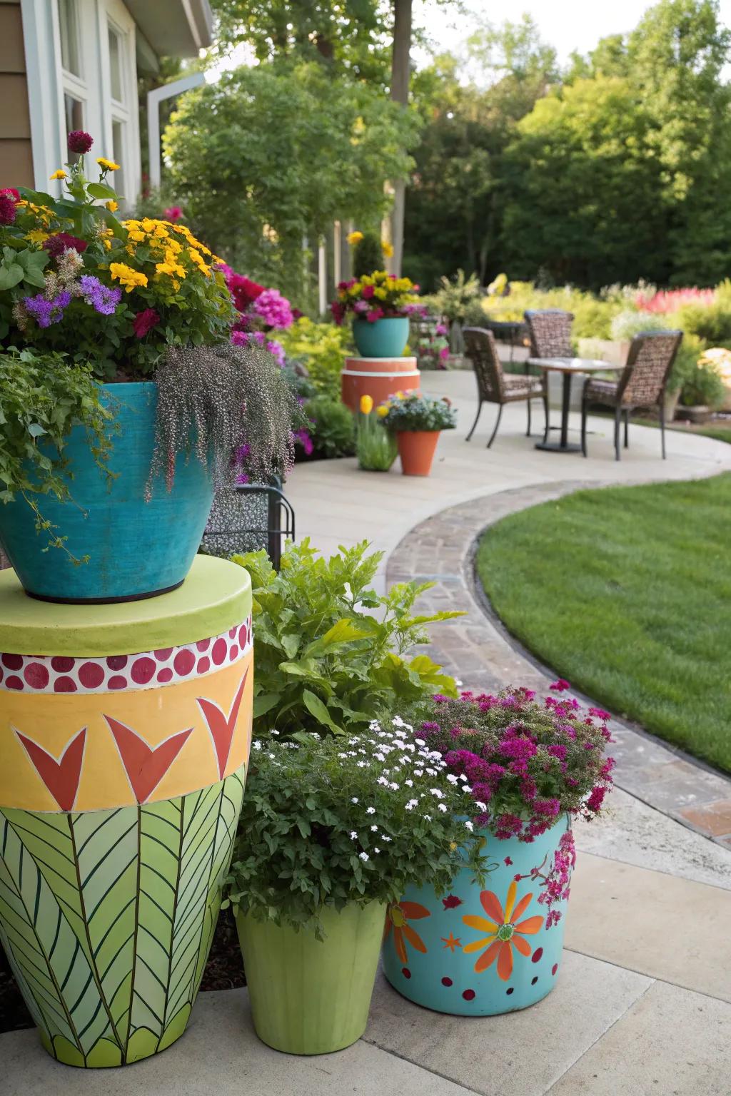 Artistic planters add personality and color to your garden.