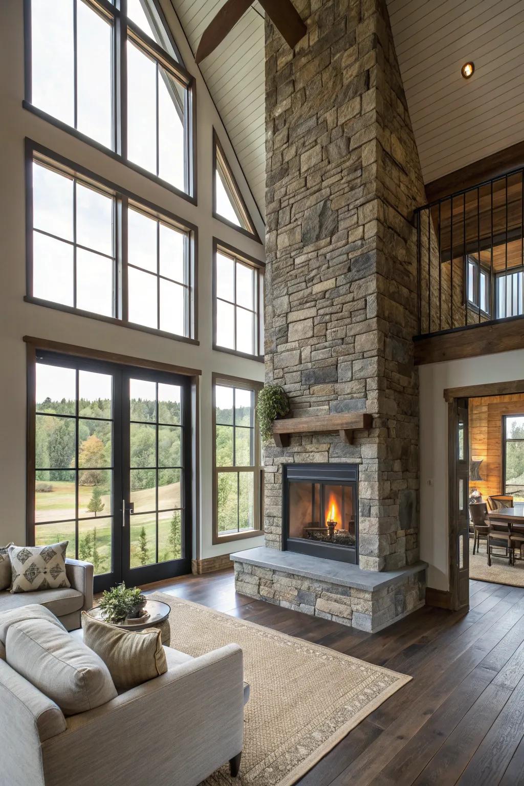 A dual-aspect hearth elegantly links a couple of areas.