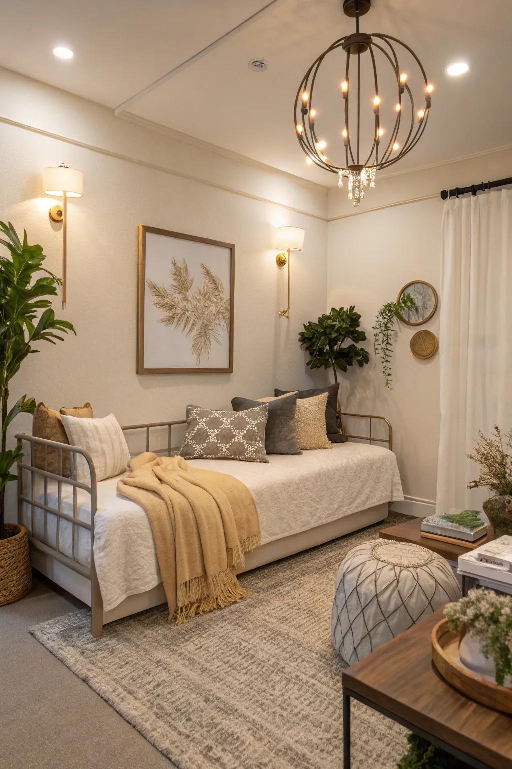A welcoming guest room setting in a flex room.