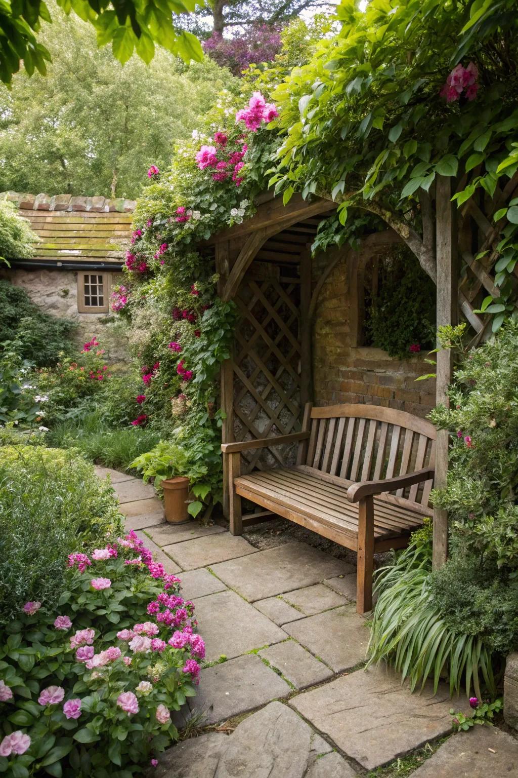 Hidden nooks offer a private retreat within the garden.