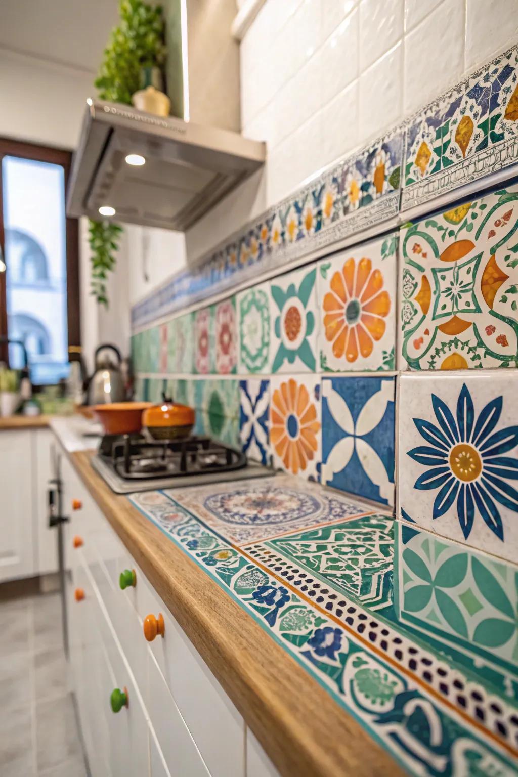 Specialty tiles offer unique artisanal charm to kitchen walls.