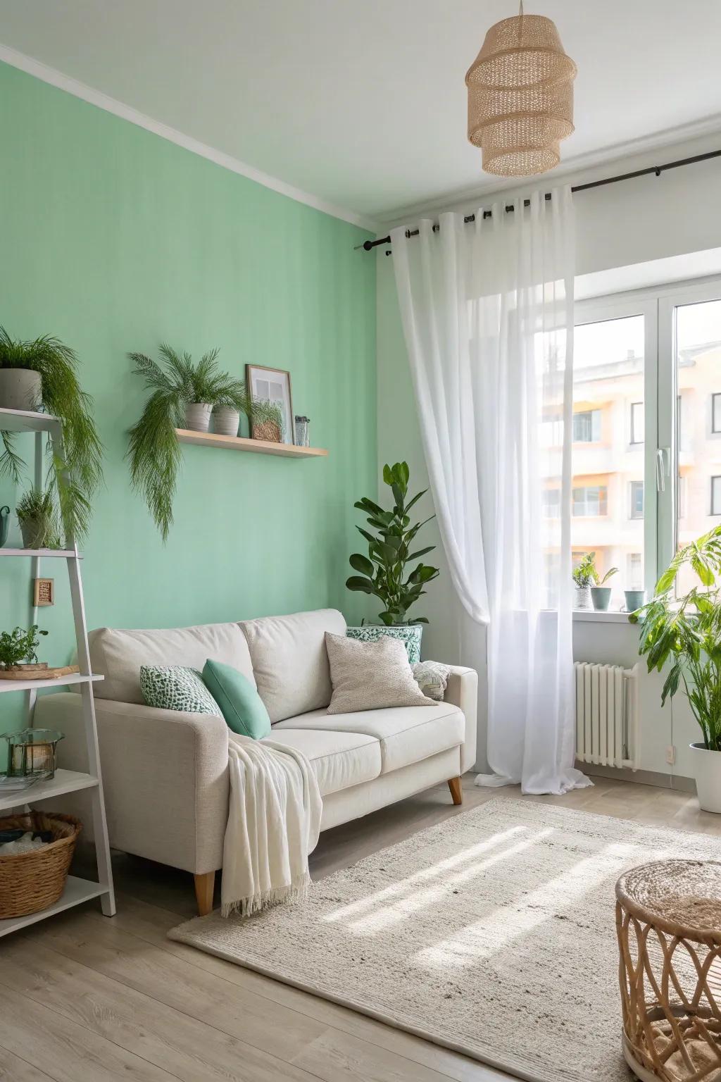 Frost essence walls offer a fresh and rejuvenating feel to this open living room.