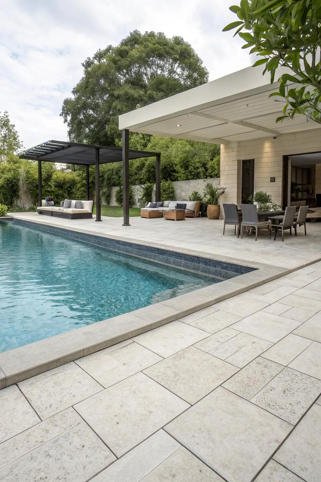 Big tiles give a smooth and classy pool style.